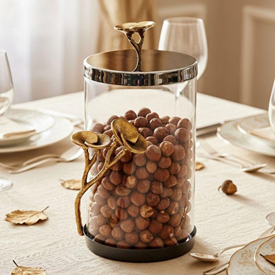 Cornella Rose Dekoratif Cam Kavanoz Silver - Gold Büyük Ağız :12 Cm X Boy:22 Cm X Tüm:26 Cm