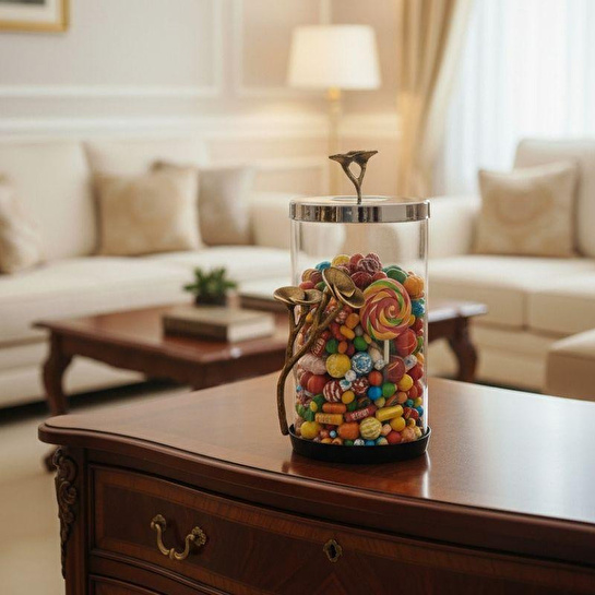 Cornella Rose Dekoratif Cam Kavanoz Silver - Gold Büyük Ağız :12 Cm X Boy:22 Cm X Tüm:26 Cm