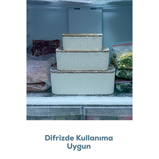 Vienev 8'li Çizgili Dikdörtgen Saklama Seti Bej | 2.5l 1.5l 0.80l 0.45l | Mikrodalga Ve Dondurucu Uyumlu