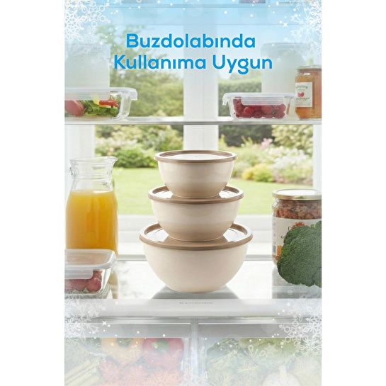 Vienev 4'lü Yuvarlak Kase Seti Bej | 1l, 1.5l, 2.3l, 3.3l | Kapaklı Çok Amaçlı Mutfak Saklama Kabı