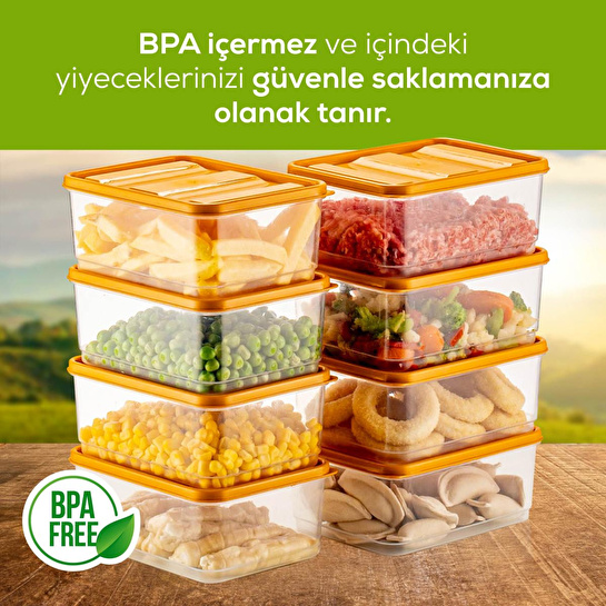 Vienev 8'li Buzdolabı Düzenleyici Organizer Mikrodalgaya Uygun Difriz Saklama Kabı Turuncu