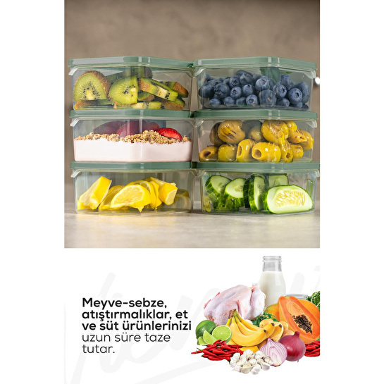Vienev 6'lı 350 Ml Buzdolabı Dondurucu Organizer Mikrodalga Ve Difrize Uygun Saklama Kabı Yeşil