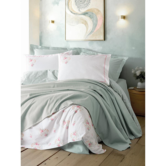 Cotton Box Vivid Çift Kişilik Pikeli Nevresim Takımı Minty Mint