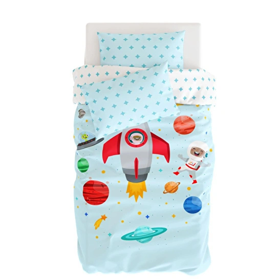 Itsy Bitsy Kids Spacey Çift Taraflı Pamuk Saten Çok Renkli Çocuk Nevresim Seti 140x200cm