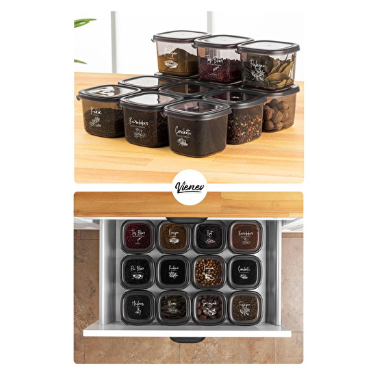 Vienev 12li Süper Set Baharat Saklama Kabı Seti Avantajlı Paket 4x(0,40, 0,45, 0,55) Etiketli