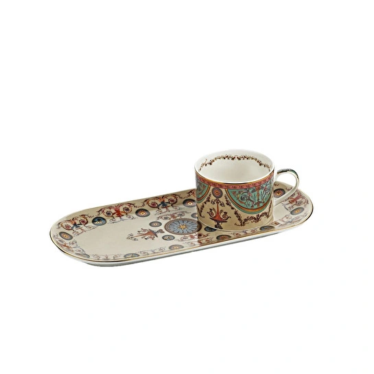 Lucky Art Rosea Bone Tek Kisilik Tepsili Cay Fincan Seti