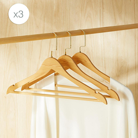 Ocean Home Textile 3'lü Altın Kancalı Ahşap Görünümlü Plastik Giysi Askısı 25 X 44.5 X 1 Cm