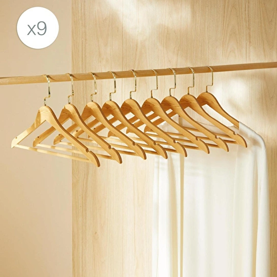 Ocean Home Textile 9'lu Altın Kancalı Ahşap Görünümlü Plastik Giysi Askısı 25 X 44.5 X 1 Cm