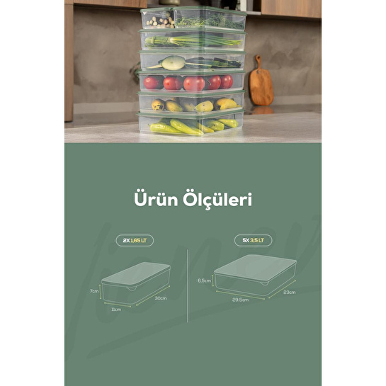 Vienev 7'li Buzdolabı Dondurucu Organizer Ve Saklama Kabı Yeşil 5x(3,5lt) 2x(1,65lt)