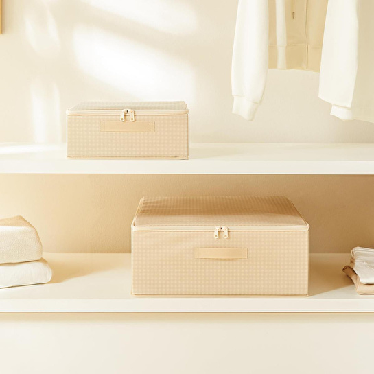 Home Wave 2'li Bej Pötikare Destekli Kutu Hurç Set 31 X 38 X 12 + 45 X 55 X 18 Cm