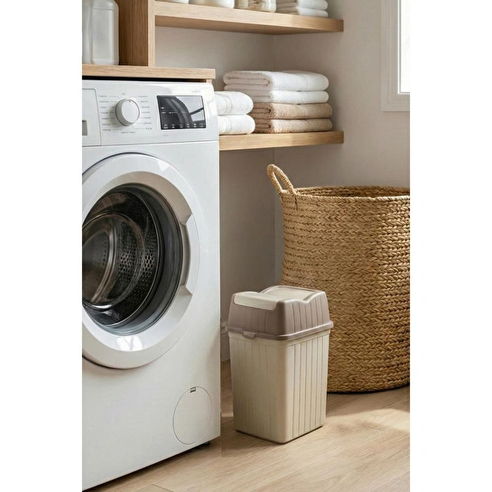 Vienev Çift Kapaklı Çöp Kovası 10 Lt Bej - Banyo Mutfak