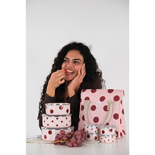 Emaylabxpeppythings Cherry 3’lü Set – Emaye Saklama Kabı, Emaye Kahvaltılık & Termal Taşıma Çantası 10 Litre