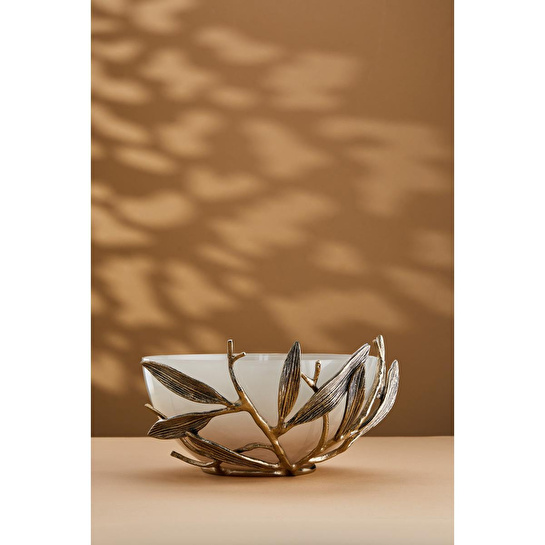 Cornella Ivy Antik Gold Detaylı Krem Ombreli Cam Meyvelik Çap:30 Cm X Boy:15 Cm