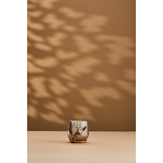 Cornella Ivy Antik Gold Detaylı Krem Ombreli Cam Şamdan Ağız:7 Cm X Boy:9 Cm