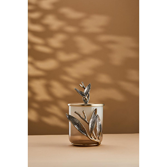 Cornella Ivy Antik Gold Detaylı Krem Ombreli Cam Kavanoz Büyük Gövde 17 Cm X Tüm :26 Cm
