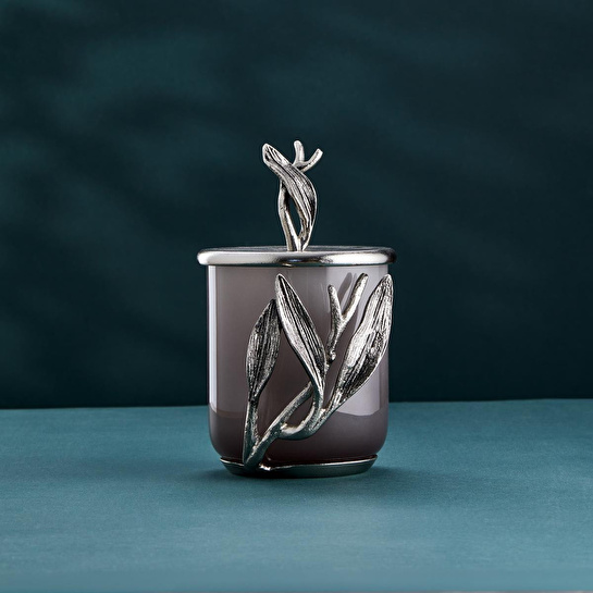 Cornella Ivy Antik Nikel Detaylı Füme Ombreli Cam Kavanoz Küçük Ağız.12 Cm X Boy:14 Cm X Tüm:22 Cm