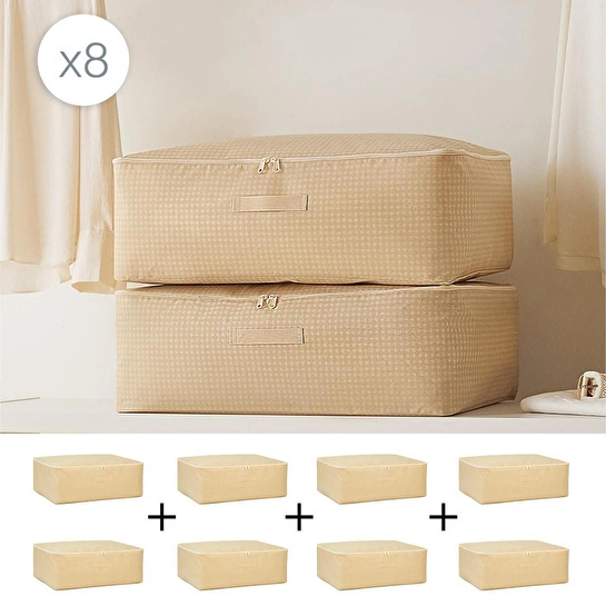 Home Wave 8'li Büyük Boy Bej Pötikare Baza Altı Hurç Set 62 X 46 X 22 Cm