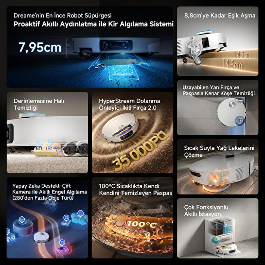 Dreame X60 Ultra Complete Robot Süpürge Beyaz, 35.000pa Emiş Gücü