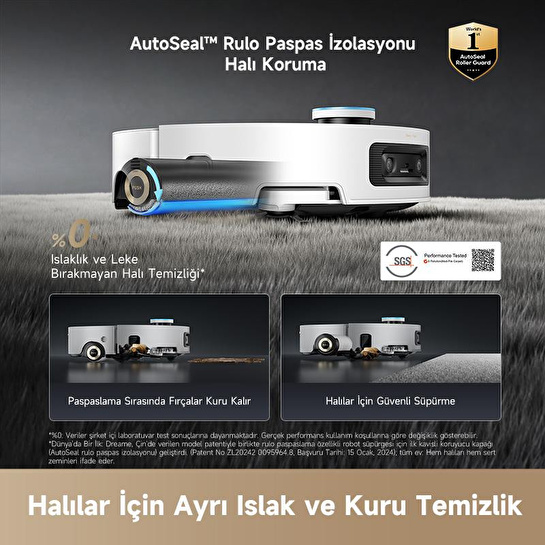 Dreame Aqua 10 Ultra Roller Robot Süpürge Beyaz, 30.000pa Emiş Gücü