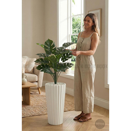 Biçiçek 130 Cm Monstera Bi̇tki̇si̇ Beyaz Li̇lyum Saksida