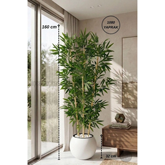 Biçiçek Yapay Bambu Ağacı 160 Cm Küre Saksıda