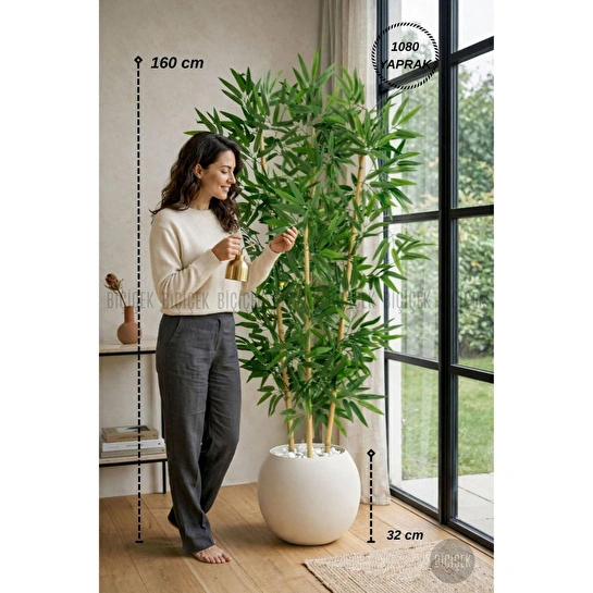 Biçiçek Yapay Bambu Ağacı 160 Cm Küre Saksıda
