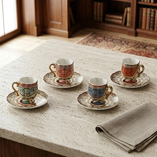 Lucky Art Rosea Bone 4’lü Ayaklı Kahve Fincanı Seti 80 Ml