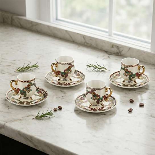 Lucky Art Velora Bone 4’lü Altın Ayaklı Kahve Fincanı Seti 80 Ml