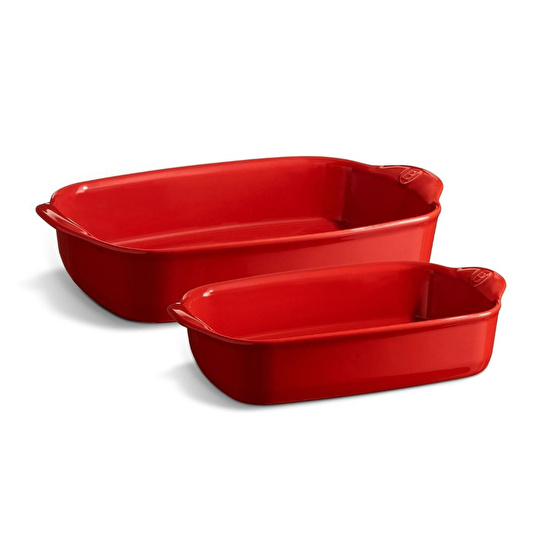 Emile Henry Fırın Kabı Dikdörtgen 2 Li Set Kırmızı/burgundy