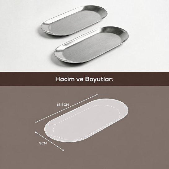 Vienev 2’li Gümüş Renk Metal Oval Kayık Tabak Seti - Sunum Ve Çerezlik Tabağı