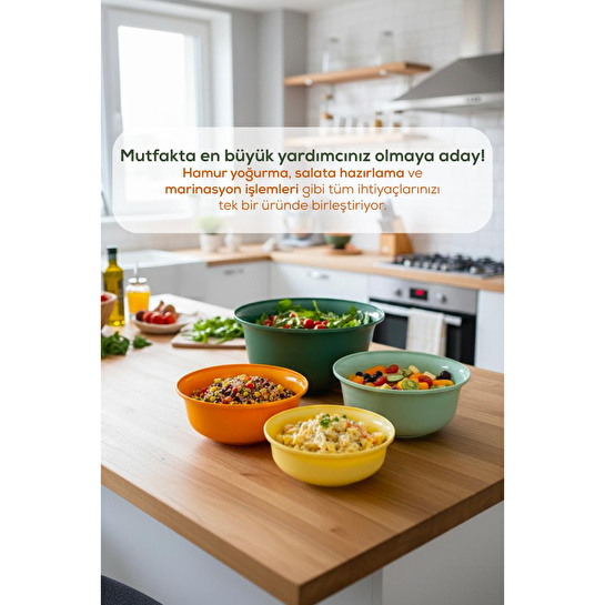 Vienev 4'lü Renkli Karıştırma Kabı Seti | 7 Lt, 4 Lt, 2 Lt, 1 Lt