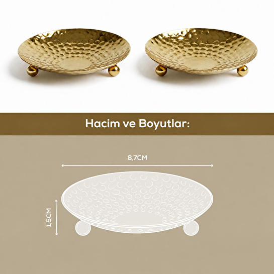 Vienev 2'li Gold Renk Metal Mini Lokumluk - Dövme Desenli Sunum Tabağı