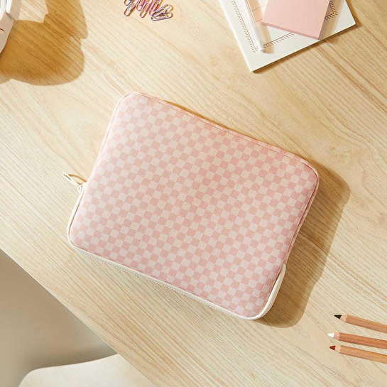 Ocean Home Textile Su İtici Leke Tutmaz Pembe Dama Desen Tablet Taşıma Çantası / Kılıfı 27 X 21 X 2 Cm