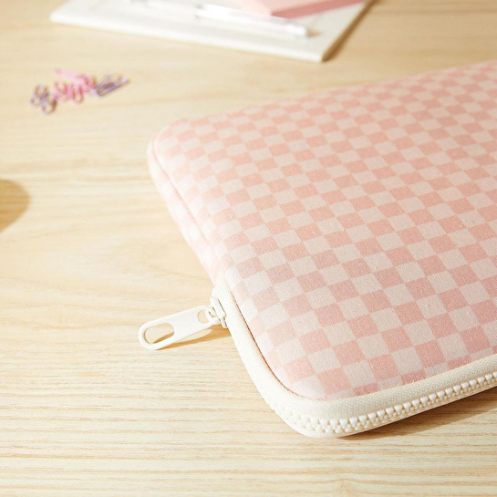 Ocean Home Textile Su İtici Leke Tutmaz Pembe Dama Desen Tablet Taşıma Çantası / Kılıfı 27 X 21 X 2 Cm