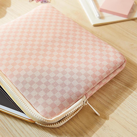 Ocean Home Textile Su İtici Leke Tutmaz Pembe Dama Desen Tablet Taşıma Çantası / Kılıfı 27 X 21 X 2 Cm