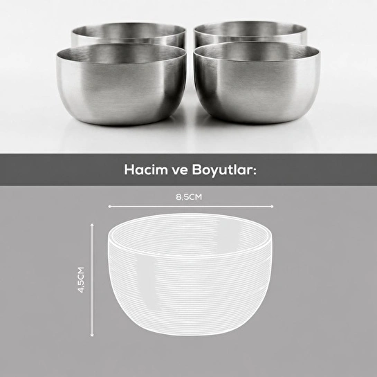 Vienev 4'lü Gümüş Renk Metal Çerezlik, Sosluk - 200 Ml Sunum Kasesi