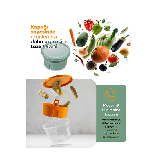 Vienev Sunumluk Zeytin Turşu Peynir Çok Amaçlı Süzgeçli Saklama Kabı Sarı