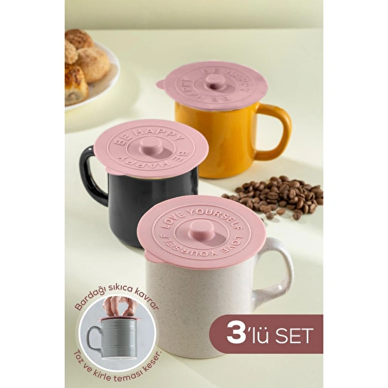 Vienev 3 Adet Silikon Isı Koruyucu Bardak Kapağı Pembe
