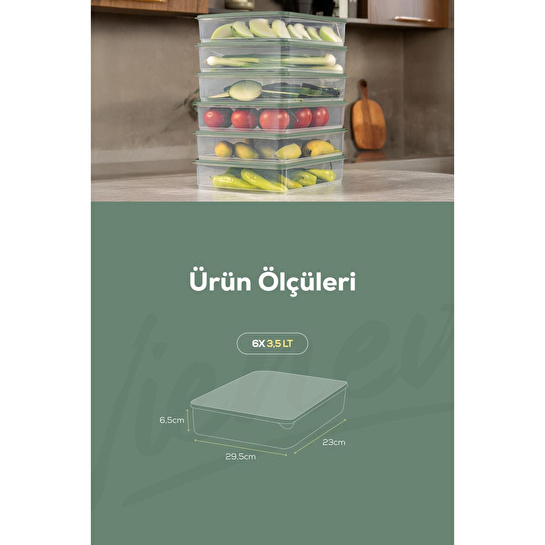 Vienev 6'lı 3,5 Litre Buzdolabı Dondurucu Organizer Mikrodalga Ve Difrize Uygun Saklama Kabı Yeşil