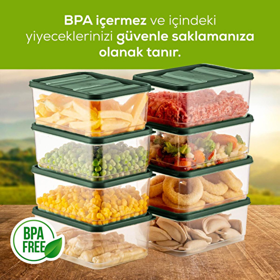 Vienev 8'li Buzdolabı Düzenleyici Organizer Mikrodalgaya Uygun Difriz Saklama Kabı Yeşil