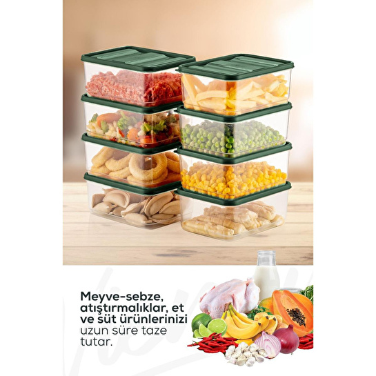 Vienev 8'li Buzdolabı Düzenleyici Organizer Mikrodalgaya Uygun Difriz Saklama Kabı Yeşil