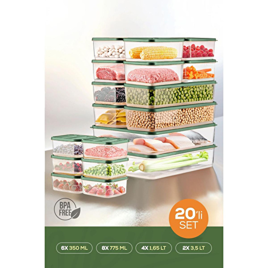 Vienev 20'li Buzdolabı Düzenleyici Organizer Mikrodalgaya Uygun Difriz Saklama Kabı Yeşil