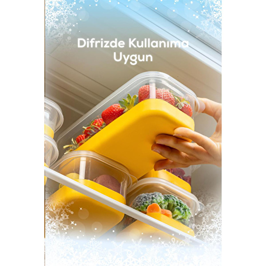 Vienev 4 Parça 1000 Ml Yumuşak Tabanlı Derin Dondurucu - Difriz Saklama Kabı Sarı