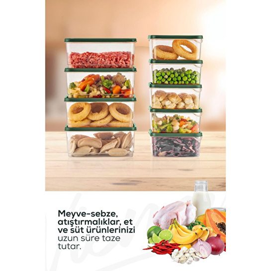 Vienev 10'lu Buzdolabı Düzenleyici Organizer Mikrodalgaya Uygun Difriz Saklama Kabı Yeşil