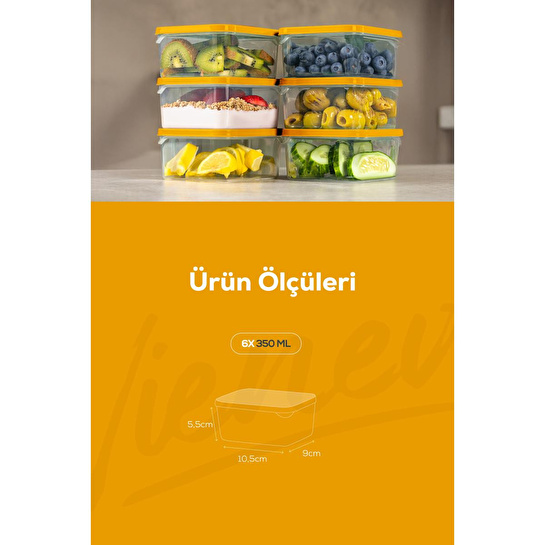 Vienev 6'lı 350 Ml Buzdolabı Dondurucu Organizer Mikrodalga Ve Difrize Uygun Saklama Kabı Turuncu
