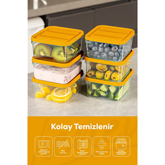 Vienev 6'lı 350 Ml Buzdolabı Dondurucu Organizer Mikrodalga Ve Difrize Uygun Saklama Kabı Turuncu