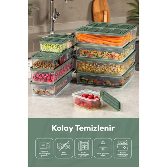 Vienev 20'li Buzdolabı Dondurucu Organizer Ve Saklama Kabı Yeşil 12x(350ml) 4x(1,75lt) 2x(1,65lt) 2x(3,5lt)