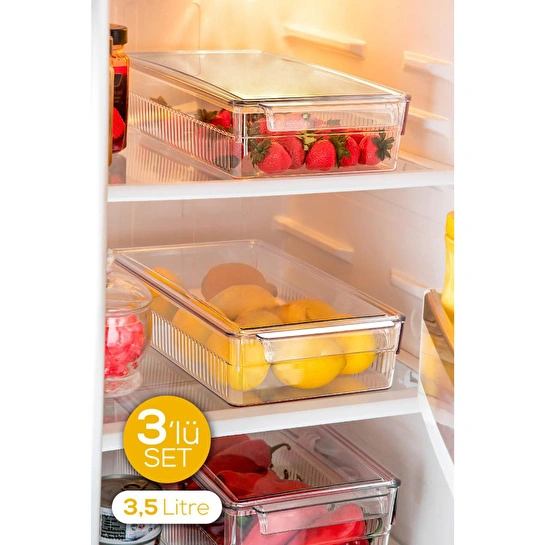 Vienev 3'lü 3,5 Litre Kapaklı Mini Buzdolabı Dolapiçi Düzenleyici Organizer