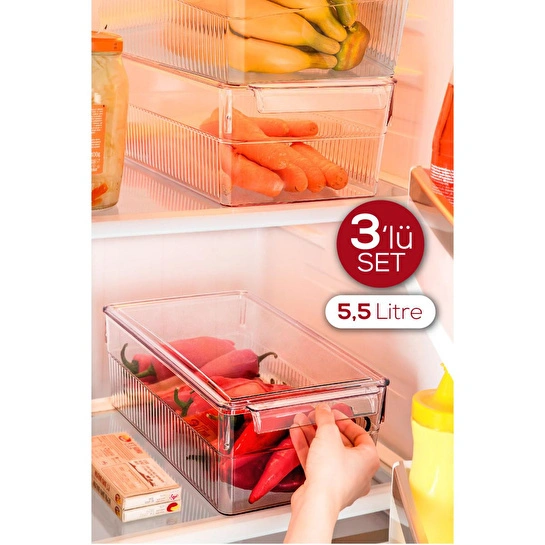 Vienev 3'lü 5,5 Litre Kapaklı Midi Buzdolabı Dolapiçi Düzenleyici Organizer