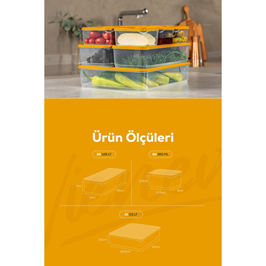 Vienev 9'lu Buzdolabı Dondurucu Organizer Ve Saklama Kabı Turuncu 6x(350ml) 2x(1,65lt) 1x(3,5lt)